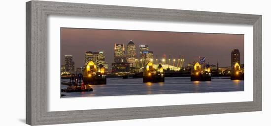 Thames Flood Barrier with Docklands and Canary Wharf Panorama from Woolwich-Charles Bowman-Framed Photographic Print