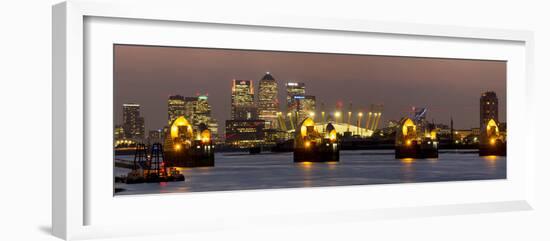 Thames Flood Barrier with Docklands and Canary Wharf Panorama from Woolwich-Charles Bowman-Framed Photographic Print