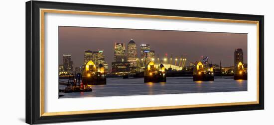 Thames Flood Barrier with Docklands and Canary Wharf Panorama from Woolwich-Charles Bowman-Framed Photographic Print