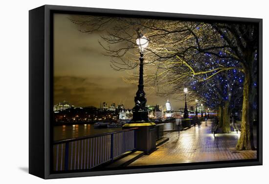 Thames River Bank Offers a Well Lit Walk, London, Uk-Richard Wright-Framed Premier Image Canvas