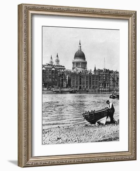 Thames Waterman and His Boat on the 'Beach' at Bankside, London, 1926-1927-McLeish-Framed Giclee Print