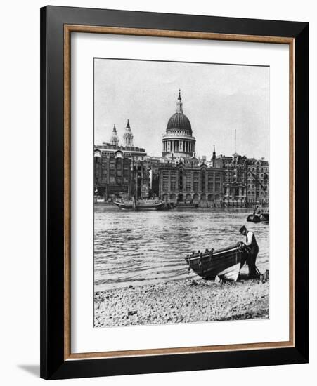 Thames Waterman and His Boat on the 'Beach' at Bankside, London, 1926-1927-McLeish-Framed Giclee Print