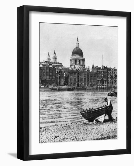 Thames Waterman and His Boat on the 'Beach' at Bankside, London, 1926-1927-McLeish-Framed Giclee Print