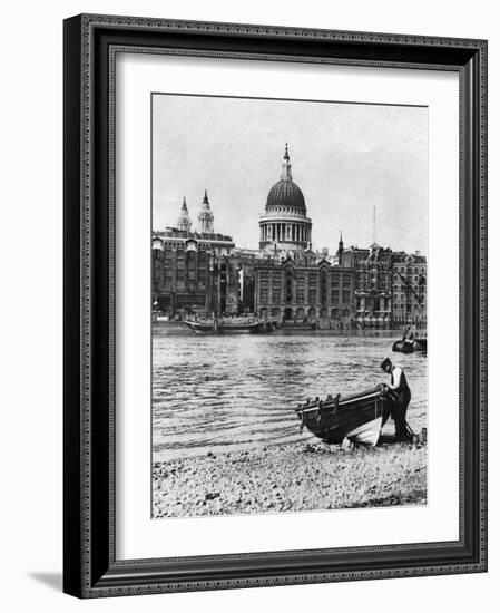 Thames Waterman and His Boat on the 'Beach' at Bankside, London, 1926-1927-McLeish-Framed Giclee Print