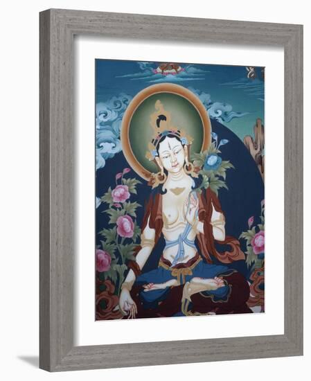 Thangka Depicting White Tara Goddess, Buddhist Symbol of Long Life, Bhaktapur, Nepal, Asia-Godong-Framed Photographic Print