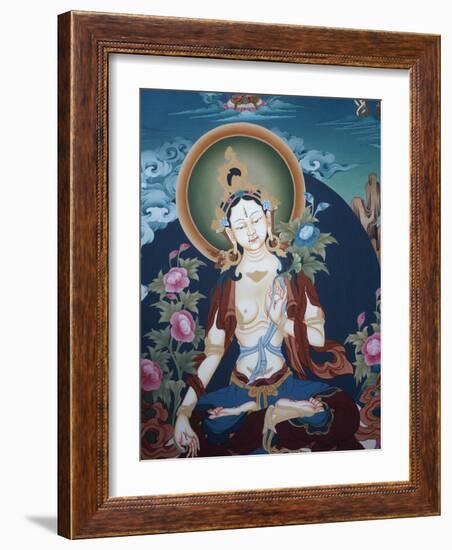 Thangka Depicting White Tara Goddess, Buddhist Symbol of Long Life, Bhaktapur, Nepal, Asia-Godong-Framed Photographic Print