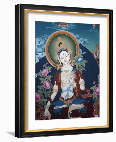 Thangka Depicting White Tara Goddess, Buddhist Symbol of Long Life, Bhaktapur, Nepal, Asia-Godong-Framed Photographic Print