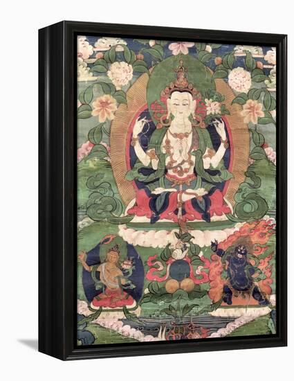 Thangka of Buddha Shakamunyi with Manjushri and Vajrapani-null-Framed Premier Image Canvas