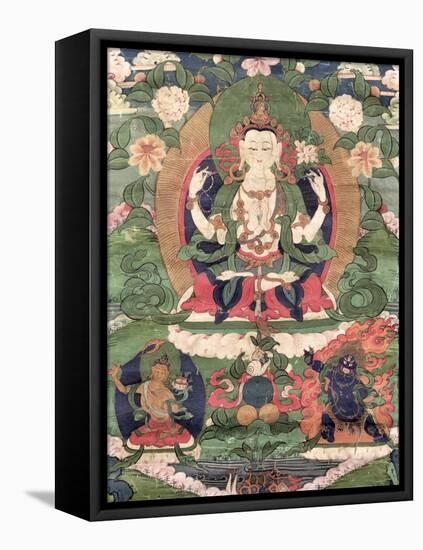 Thangka of Buddha Shakamunyi with Manjushri and Vajrapani-null-Framed Premier Image Canvas