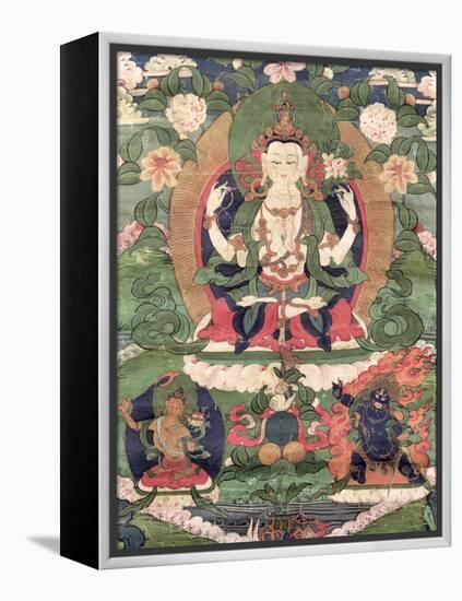 Thangka of Buddha Shakamunyi with Manjushri and Vajrapani-null-Framed Premier Image Canvas