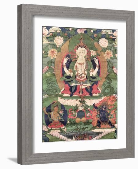 Thangka of Buddha Shakamunyi with Manjushri and Vajrapani-null-Framed Giclee Print