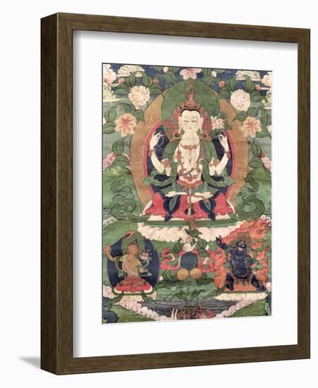 Thangka of Buddha Shakamunyi with Manjushri and Vajrapani-null-Framed Giclee Print