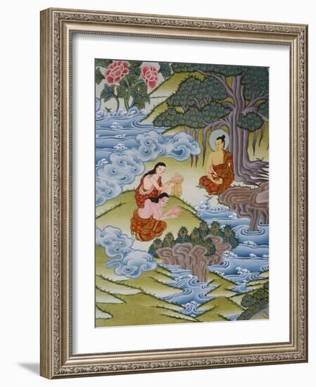 Thangka Painting of Sujata Giving Milk Rice to Buddha, Bhaktapur, Nepal, Asia-Godong-Framed Photographic Print