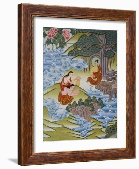 Thangka Painting of Sujata Giving Milk Rice to Buddha, Bhaktapur, Nepal, Asia-Godong-Framed Photographic Print