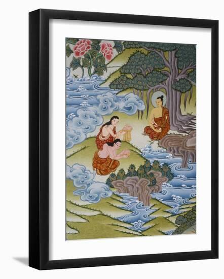 Thangka Painting of Sujata Giving Milk Rice to Buddha, Bhaktapur, Nepal, Asia-Godong-Framed Photographic Print