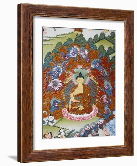 Thangka Painting of the Buddha Sakyamuni Surrounded by Temptation, Bhaktapur, Nepal, Asia-Godong-Framed Photographic Print