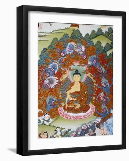 Thangka Painting of the Buddha Sakyamuni Surrounded by Temptation, Bhaktapur, Nepal, Asia-Godong-Framed Photographic Print