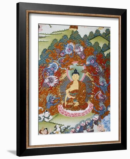 Thangka Painting of the Buddha Sakyamuni Surrounded by Temptation, Bhaktapur, Nepal, Asia-Godong-Framed Photographic Print