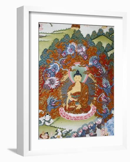 Thangka Painting of the Buddha Sakyamuni Surrounded by Temptation, Bhaktapur, Nepal, Asia-Godong-Framed Photographic Print