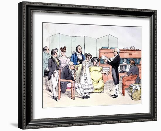 Thanks to the Dowry, Reading a Marriage Contract at the Lawyer Office, circa 1830-Frederic Bouchot-Framed Giclee Print