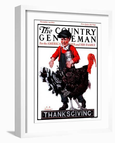 "Thanksgiving," Country Gentleman Cover, November 24, 1923-J.F. Kernan-Framed Giclee Print