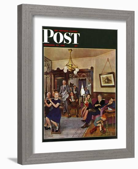 "Thanksgiving Flute Performance," Saturday Evening Post Cover, November 30, 1946-John Falter-Framed Giclee Print