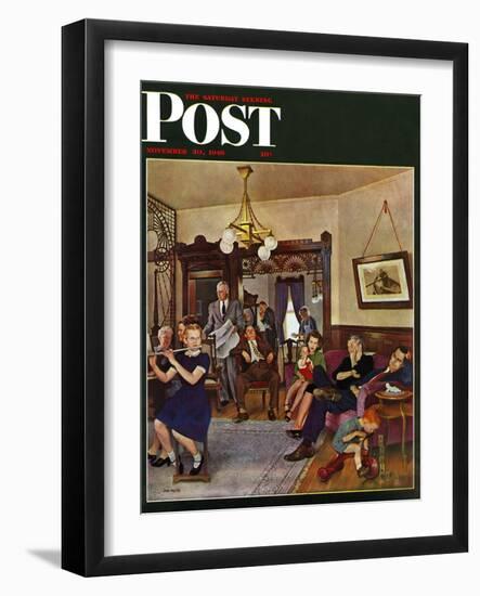 "Thanksgiving Flute Performance," Saturday Evening Post Cover, November 30, 1946-John Falter-Framed Giclee Print