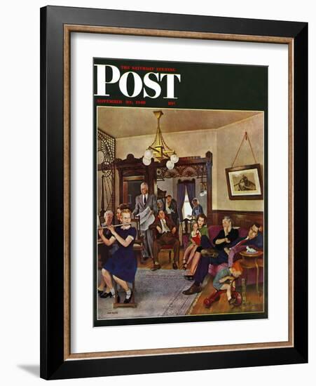 "Thanksgiving Flute Performance," Saturday Evening Post Cover, November 30, 1946-John Falter-Framed Giclee Print