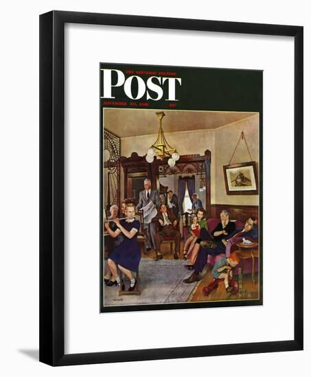 "Thanksgiving Flute Performance," Saturday Evening Post Cover, November 30, 1946-John Falter-Framed Giclee Print