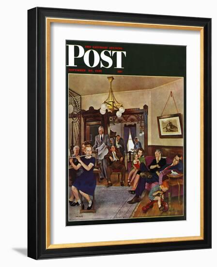 "Thanksgiving Flute Performance," Saturday Evening Post Cover, November 30, 1946-John Falter-Framed Giclee Print