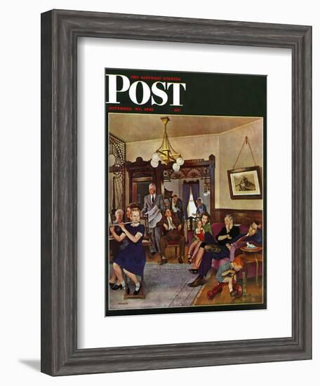 "Thanksgiving Flute Performance," Saturday Evening Post Cover, November 30, 1946-John Falter-Framed Giclee Print