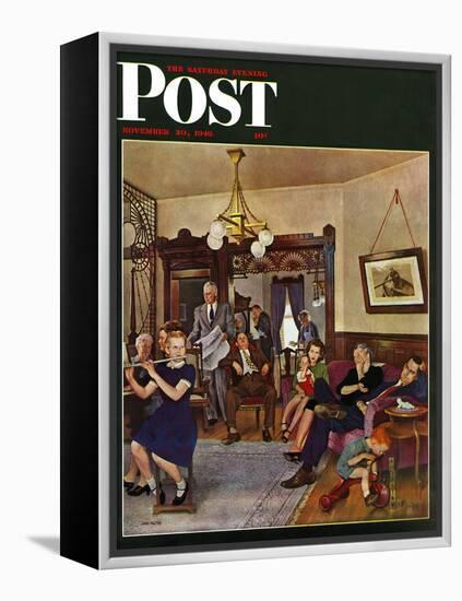 "Thanksgiving Flute Performance," Saturday Evening Post Cover, November 30, 1946-John Falter-Framed Premier Image Canvas