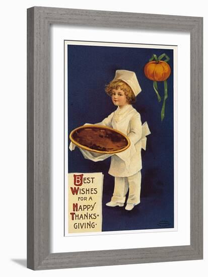 Thanksgiving: Greeting Card with a Child Dressed as a Cook Presenting the Traditional Dish, 1909 (C-Ellen Hattie Clapsaddle-Framed Giclee Print