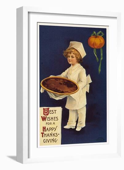 Thanksgiving: Greeting Card with a Child Dressed as a Cook Presenting the Traditional Dish, 1909 (C-Ellen Hattie Clapsaddle-Framed Giclee Print