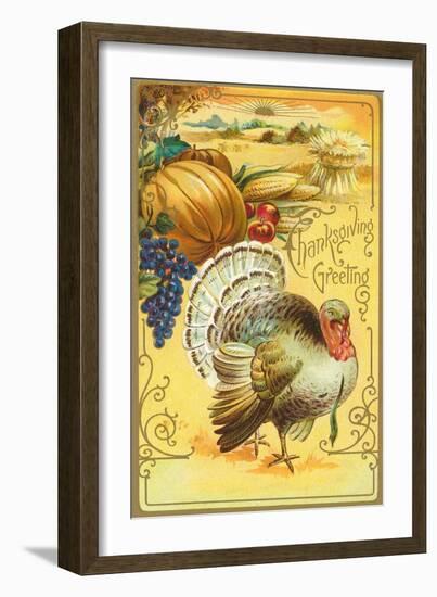 Thanksgiving Greeting, Turkey and Pumpkin-null-Framed Art Print