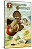 Thanksgiving Greetings Postcard with a Boy Carrying a Turkey-null-Mounted Giclee Print