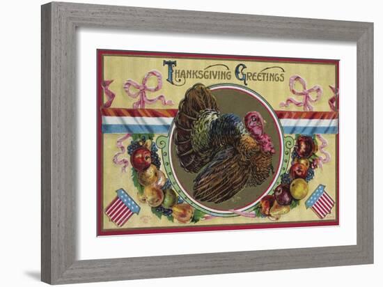 Thanksgiving Greetings Postcard with a Turkey-null-Framed Giclee Print