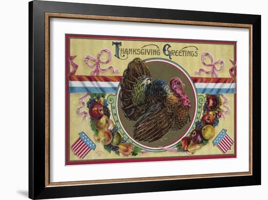 Thanksgiving Greetings Postcard with a Turkey-null-Framed Giclee Print