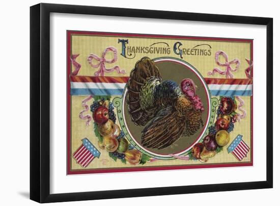 Thanksgiving Greetings Postcard with a Turkey-null-Framed Giclee Print