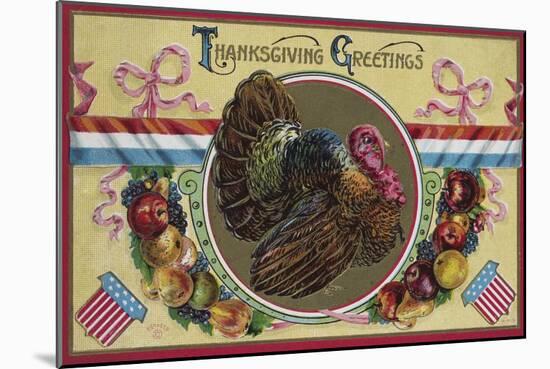 Thanksgiving Greetings Postcard with a Turkey-null-Mounted Giclee Print