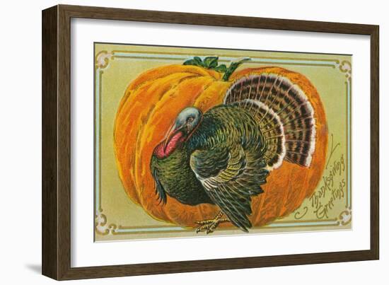 Thanksgiving Greetings, Turkey, Pumpkin-null-Framed Art Print