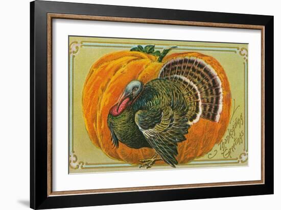 Thanksgiving Greetings, Turkey, Pumpkin-null-Framed Art Print