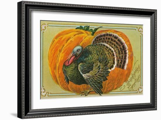 Thanksgiving Greetings, Turkey, Pumpkin-null-Framed Art Print