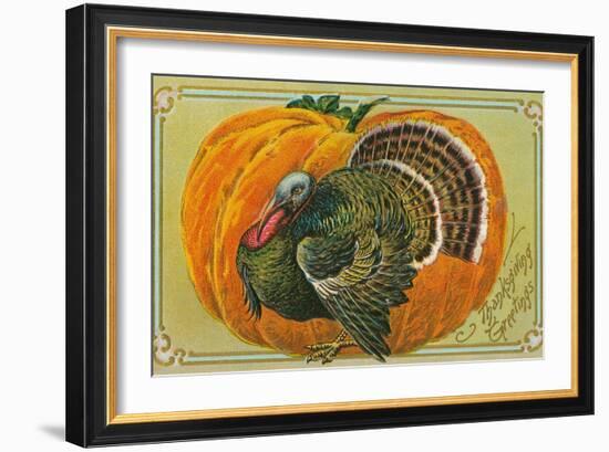 Thanksgiving Greetings, Turkey, Pumpkin-null-Framed Art Print