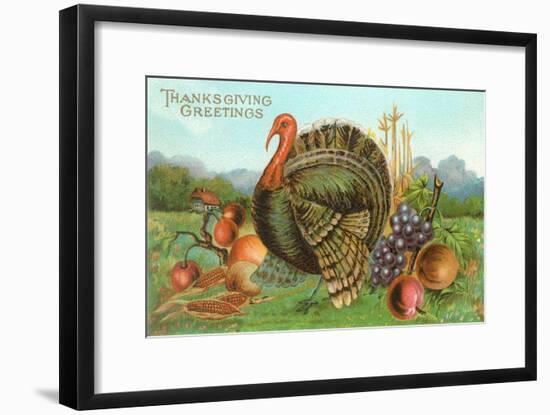 Thanksgiving Greetings, Turkey with Fruits-null-Framed Art Print