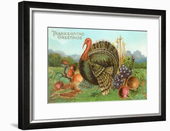 Thanksgiving Greetings, Turkey with Fruits-null-Framed Art Print