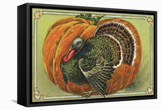 Thanksgiving Greetings with a Turkey and Pumpkin-null-Framed Premier Image Canvas