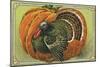 Thanksgiving Greetings with a Turkey and Pumpkin-null-Mounted Giclee Print