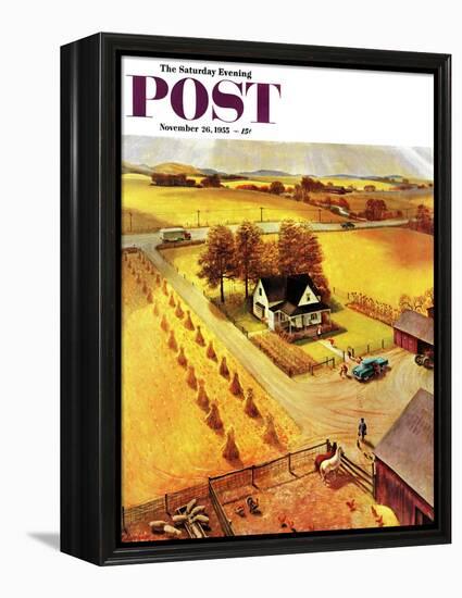 "Thanksgiving on the Farm" Saturday Evening Post Cover, November 26, 1955-John Clymer-Framed Premier Image Canvas