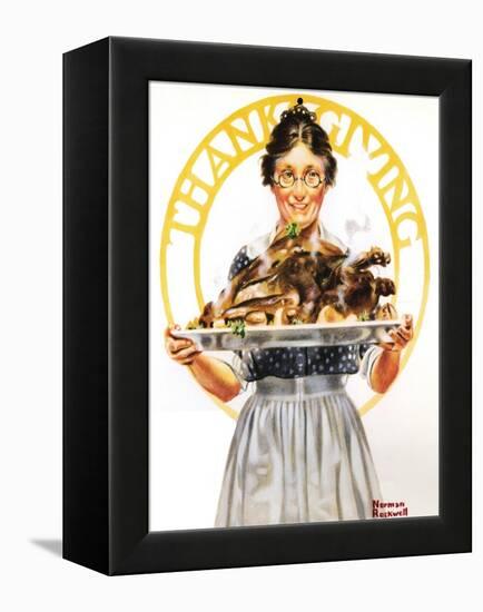 Thanksgiving (or Woman Holding Platter with Turkey)-Norman Rockwell-Framed Premier Image Canvas